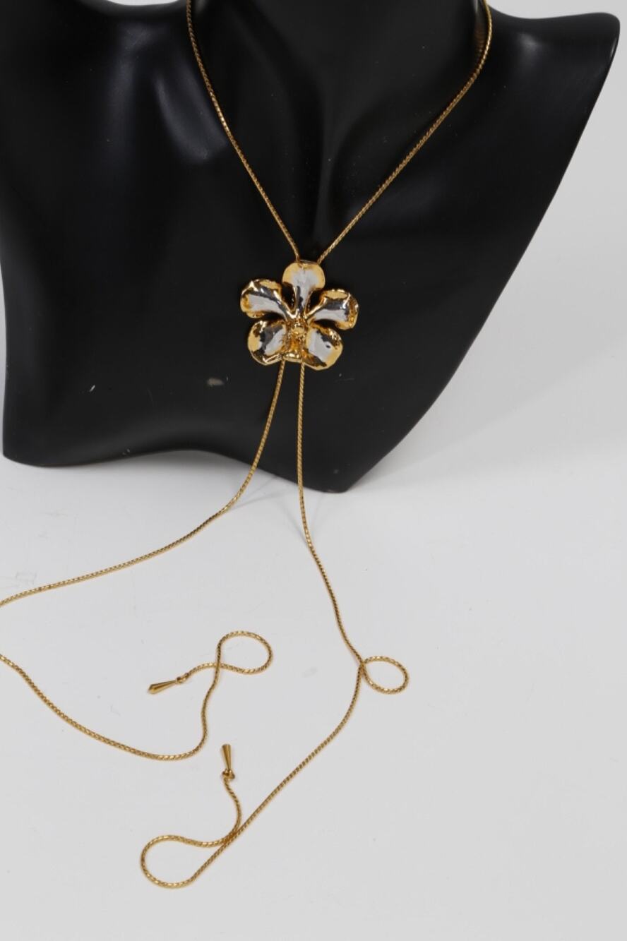 RISIS 24K Gold Palladium Plated Natural Orchid Slider Lariat Bolo Necklace Box